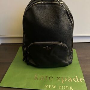 Kate Spade Black Pebbled Leather Backpack with Gold Hardware
